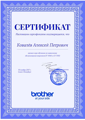 Сертификат Brother 2017 — Швеймастер